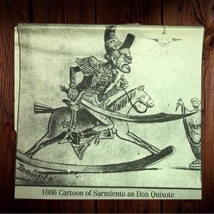 Vintage Newspaper Clipping 1886 Cartoon of Sarmiento as Don Quixote"